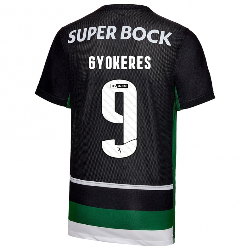 Niño Fútbol Camiseta Viktor Gyökeres #9 Negro Blanco Verde 1ª Equipación 2024/25