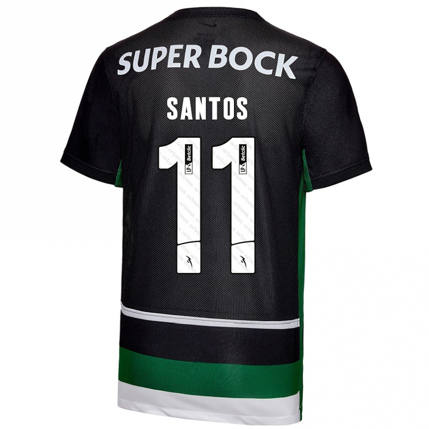 Niño Fútbol Camiseta Nuno Santos #11 Negro Blanco Verde 1ª Equipación 2024/25