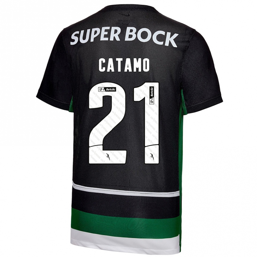 Niño Fútbol Camiseta Geny Catamo #21 Negro Blanco Verde 1ª Equipación 2024/25