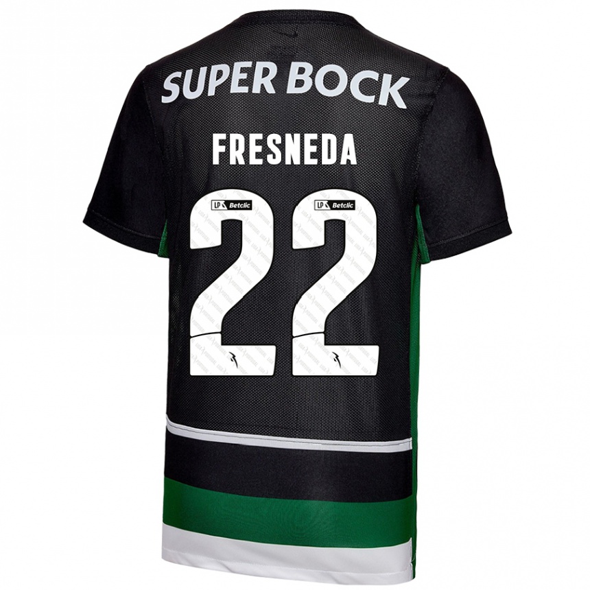 Niño Fútbol Camiseta Iván Fresneda #22 Negro Blanco Verde 1ª Equipación 2024/25