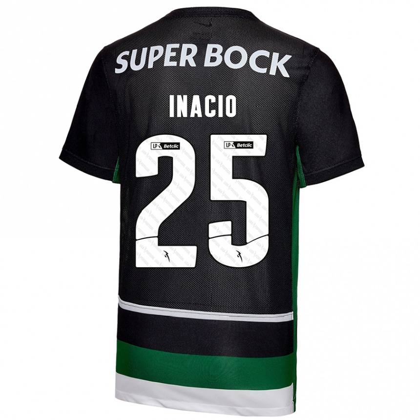 Niño Fútbol Camiseta Gonçalo Inácio #25 Negro Blanco Verde 1ª Equipación 2024/25