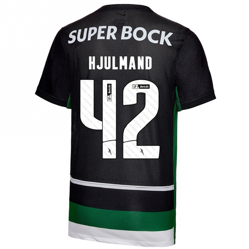 Niño Fútbol Camiseta Morten Hjulmand #42 Negro Blanco Verde 1ª Equipación 2024/25