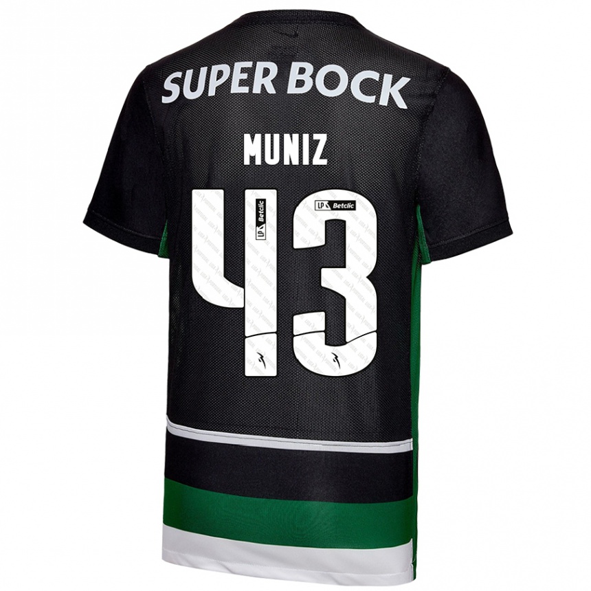 Niño Fútbol Camiseta João Muniz #43 Negro Blanco Verde 1ª Equipación 2024/25