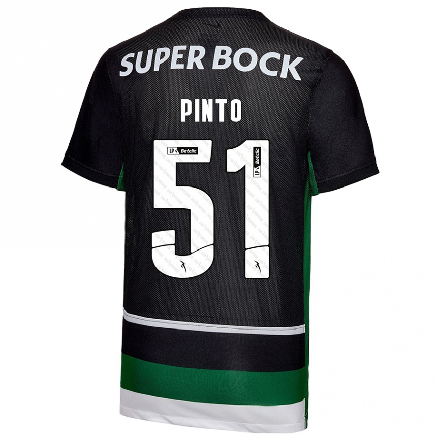 Niño Fútbol Camiseta Diogo Pinto #51 Negro Blanco Verde 1ª Equipación 2024/25