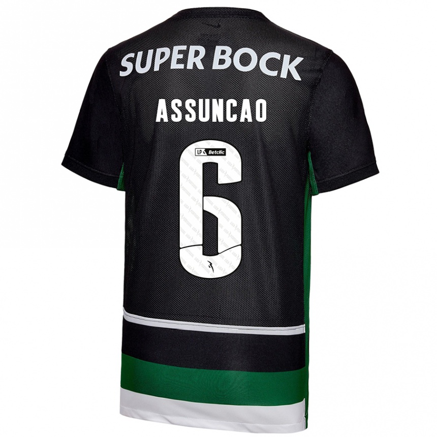 Niño Fútbol Camiseta João Assunção #6 Negro Blanco Verde 1ª Equipación 2024/25