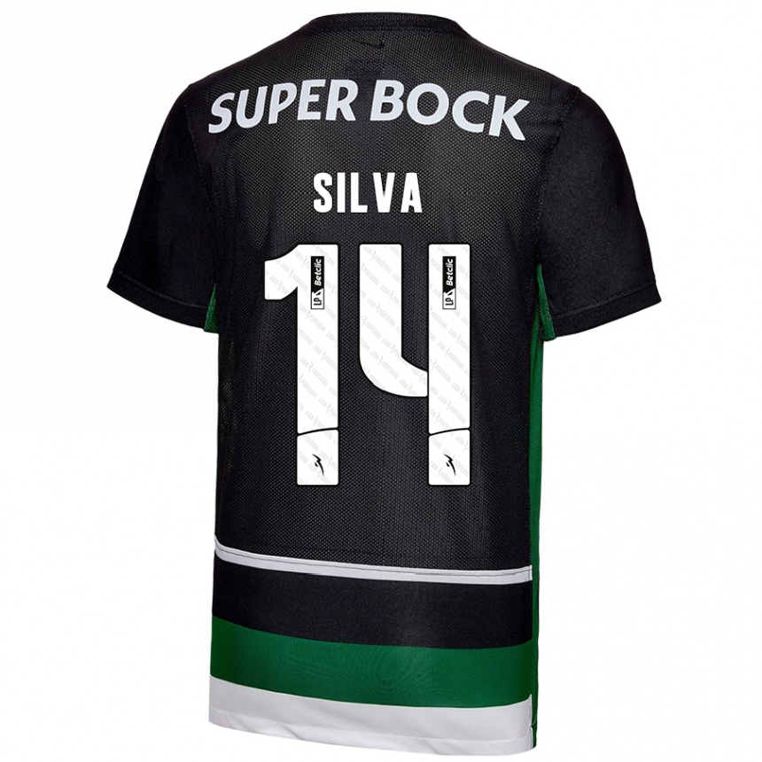 Niño Fútbol Camiseta Guilherme Silva #14 Negro Blanco Verde 1ª Equipación 2024/25