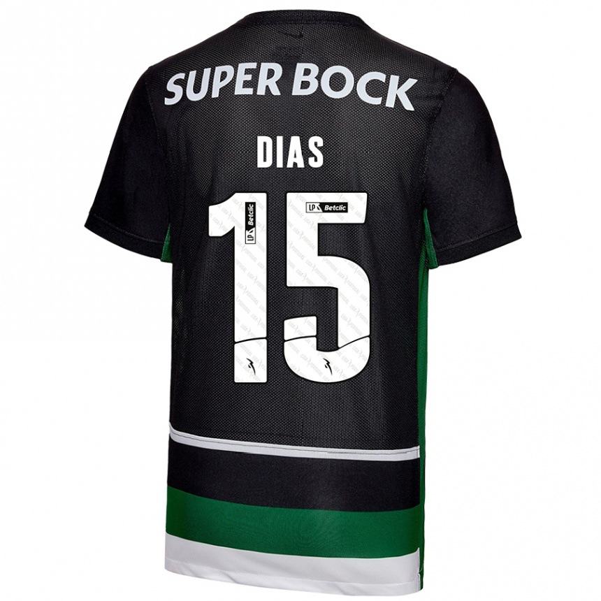 Niño Fútbol Camiseta Rodrigo Dias #15 Negro Blanco Verde 1ª Equipación 2024/25