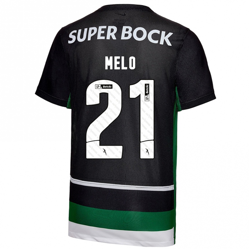 Niño Fútbol Camiseta Gabriel Melo #21 Negro Blanco Verde 1ª Equipación 2024/25