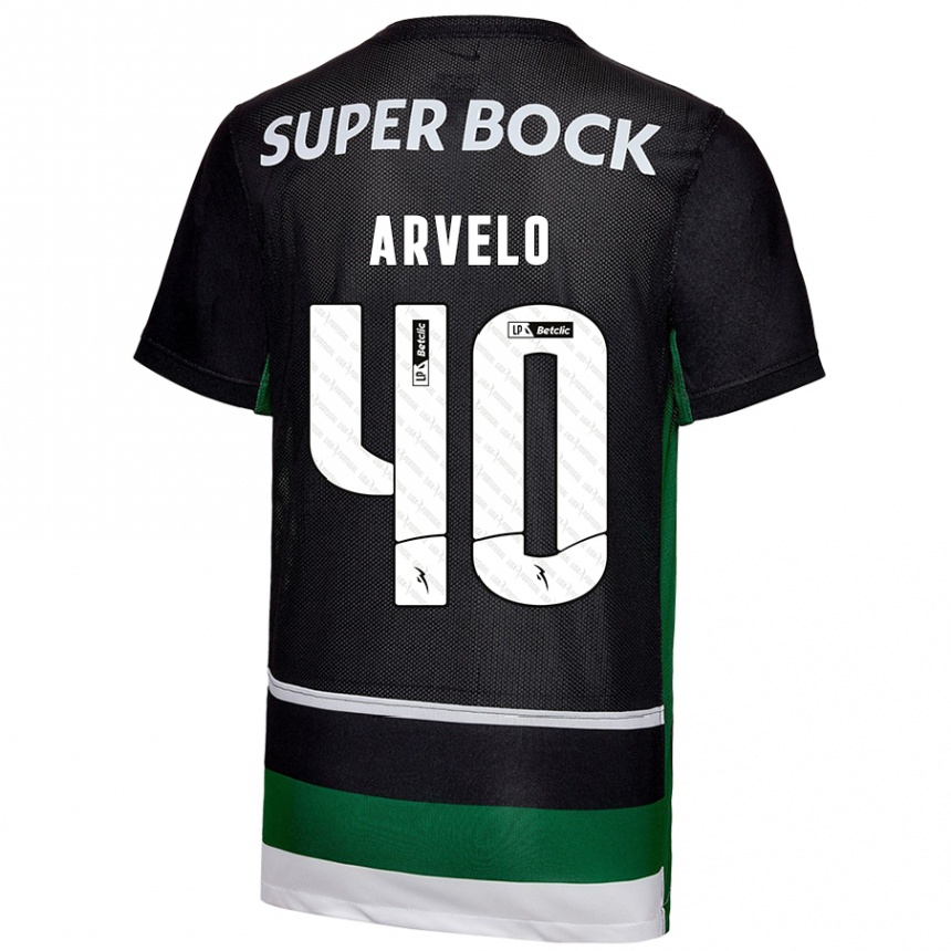 Niño Fútbol Camiseta Adam Arvelo #40 Negro Blanco Verde 1ª Equipación 2024/25