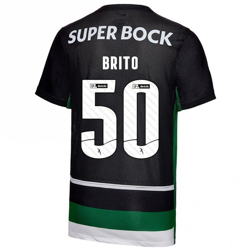 Niño Fútbol Camiseta Alexandre Brito #50 Negro Blanco Verde 1ª Equipación 2024/25