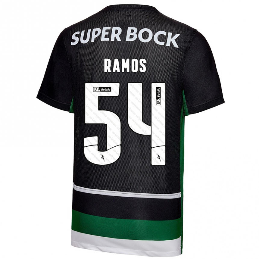 Niño Fútbol Camiseta Bruno Ramos #54 Negro Blanco Verde 1ª Equipación 2024/25