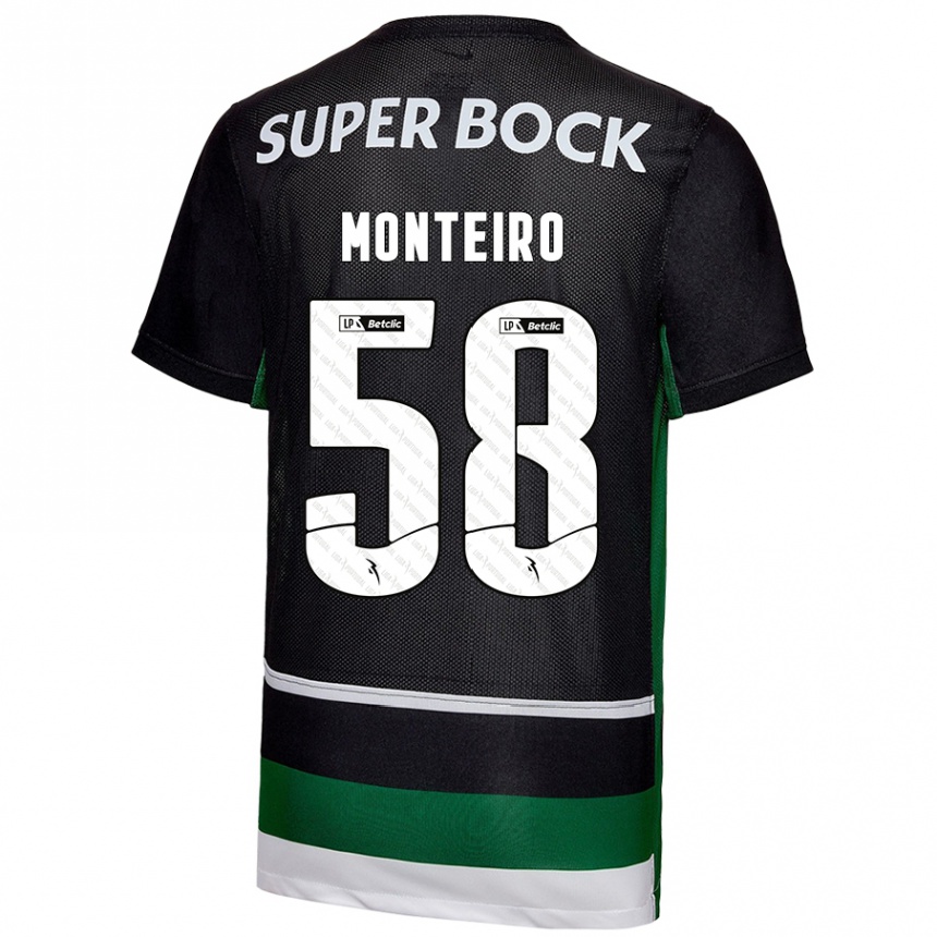 Niño Fútbol Camiseta David Monteiro #58 Negro Blanco Verde 1ª Equipación 2024/25