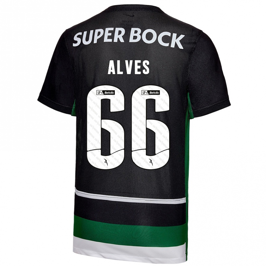 Niño Fútbol Camiseta Miguel Alves #66 Negro Blanco Verde 1ª Equipación 2024/25