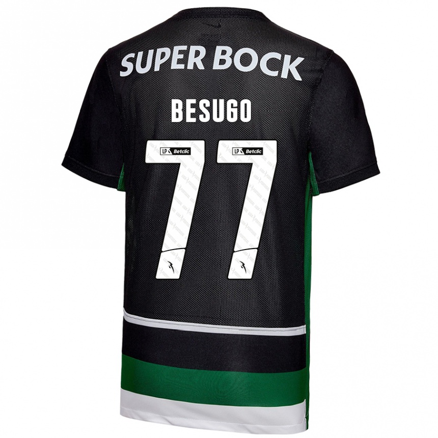 Niño Fútbol Camiseta Rafael Besugo #77 Negro Blanco Verde 1ª Equipación 2024/25