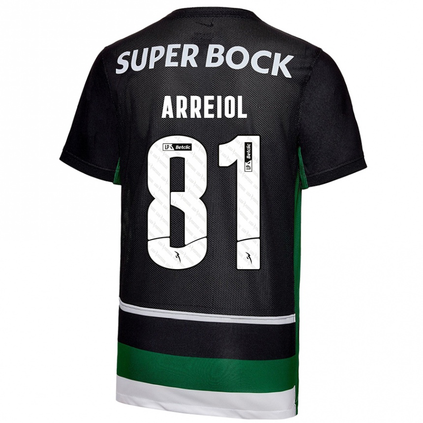 Niño Fútbol Camiseta Henrique Arreiol #81 Negro Blanco Verde 1ª Equipación 2024/25