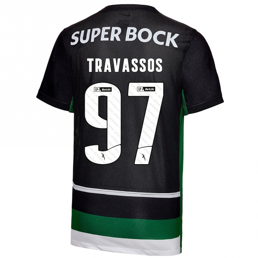 Niño Fútbol Camiseta Travassos #97 Negro Blanco Verde 1ª Equipación 2024/25