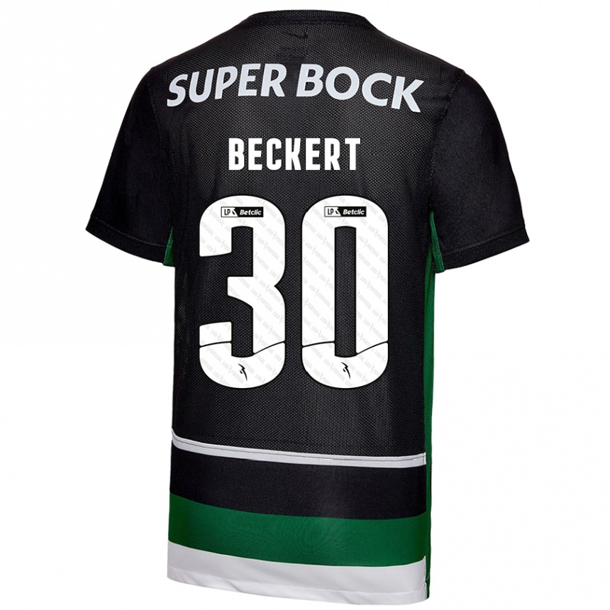 Niño Fútbol Camiseta Carolina Beckert #30 Negro Blanco Verde 1ª Equipación 2024/25