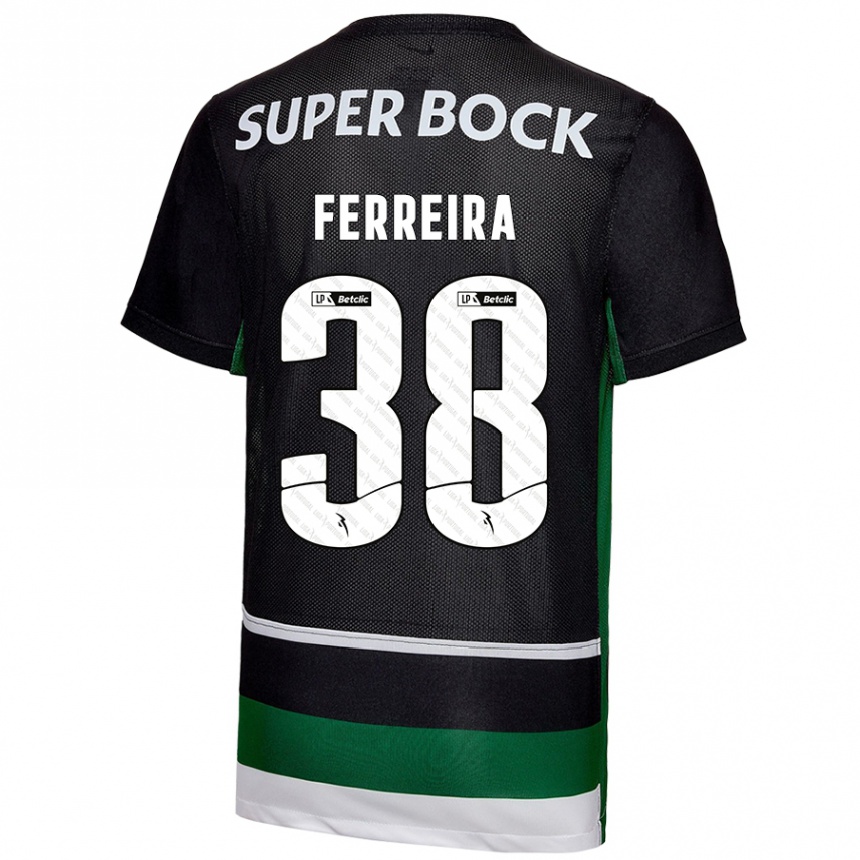 Niño Fútbol Camiseta Marta Ferreira #38 Negro Blanco Verde 1ª Equipación 2024/25