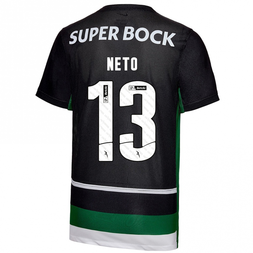 Niño Fútbol Camiseta Luís Neto #13 Negro Blanco Verde 1ª Equipación 2024/25