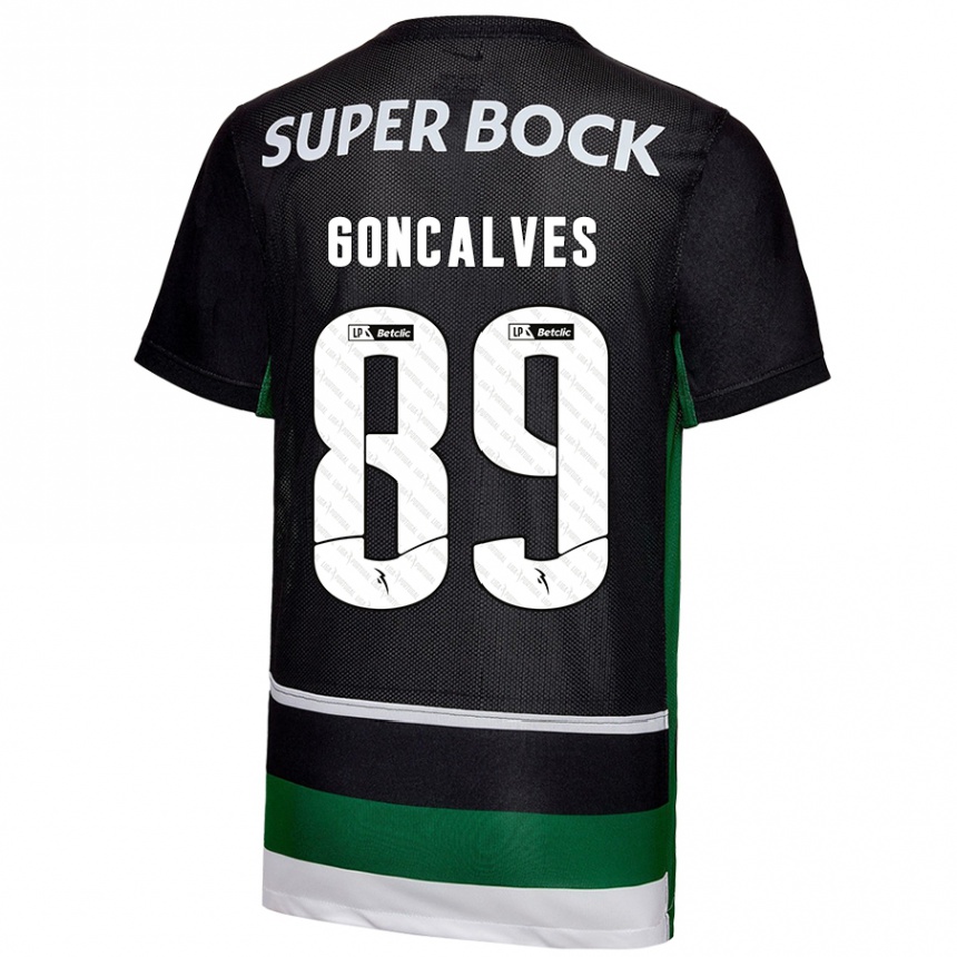 Niño Fútbol Camiseta André Gonçalves #89 Negro Blanco Verde 1ª Equipación 2024/25