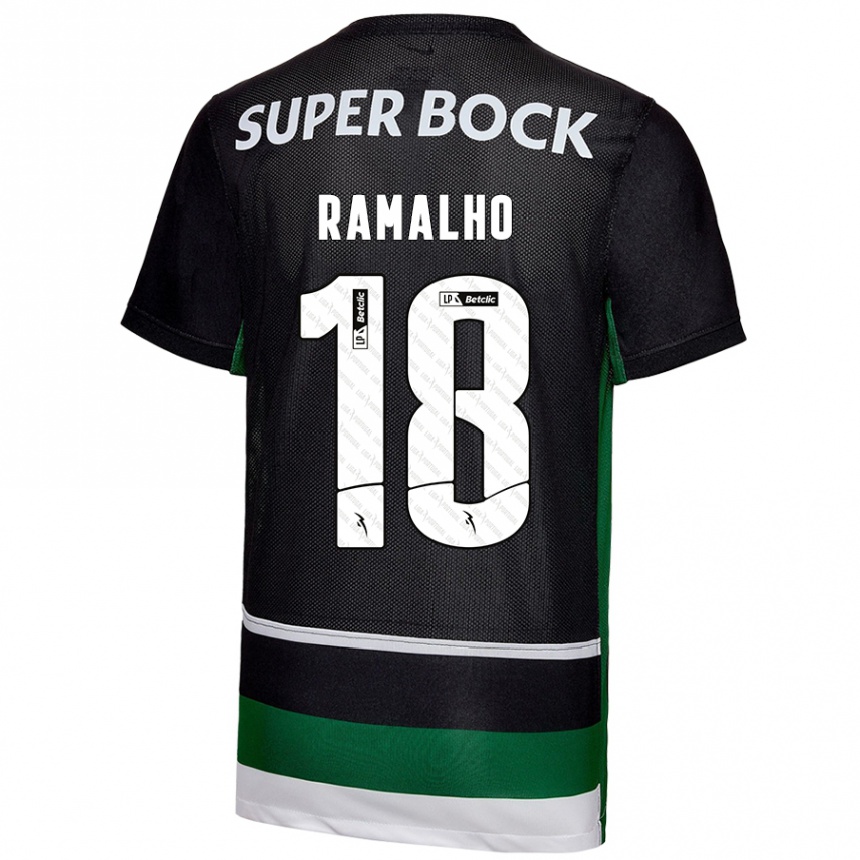 Niño Fútbol Camiseta Inês Filipa Ramalho Gonçalves #18 Negro Blanco Verde 1ª Equipación 2024/25