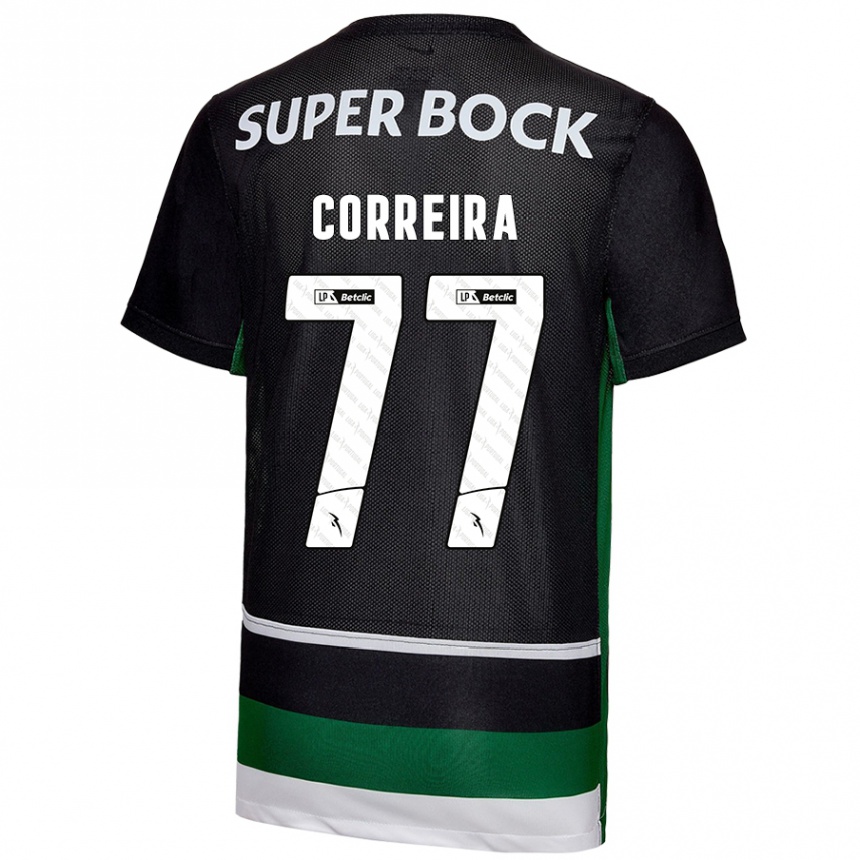 Niño Fútbol Camiseta Alicia Figueiredo Lima Correia #77 Negro Blanco Verde 1ª Equipación 2024/25