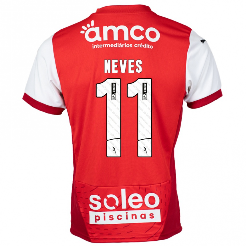 Niño Fútbol Camiseta Bernardo Neves #11 Rojo Blanco 1ª Equipación 2024/25