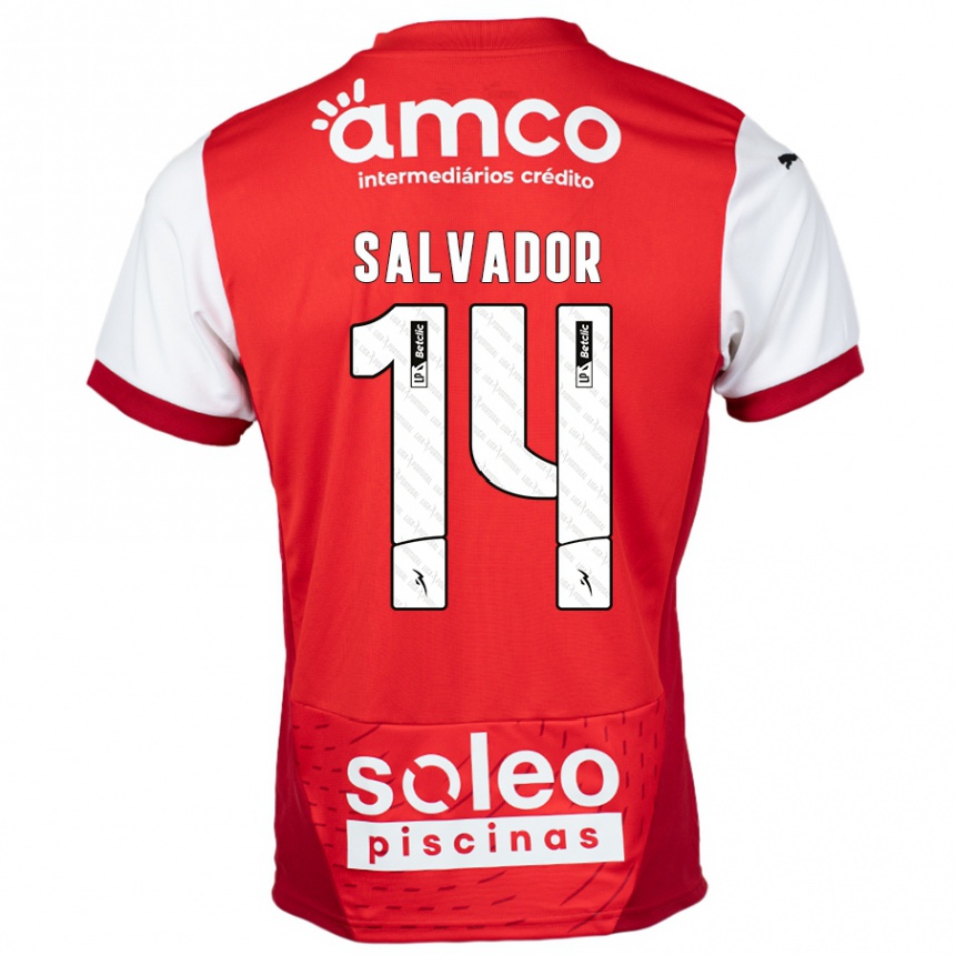 Niño Fútbol Camiseta João Salvador #14 Rojo Blanco 1ª Equipación 2024/25