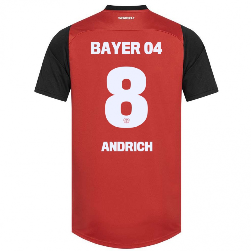 Niño Fútbol Camiseta Robert Andrich #8 Rojo Negro 1ª Equipación 2024/25