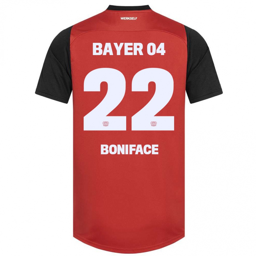 Niño Fútbol Camiseta Victor Boniface #22 Rojo Negro 1ª Equipación 2024/25