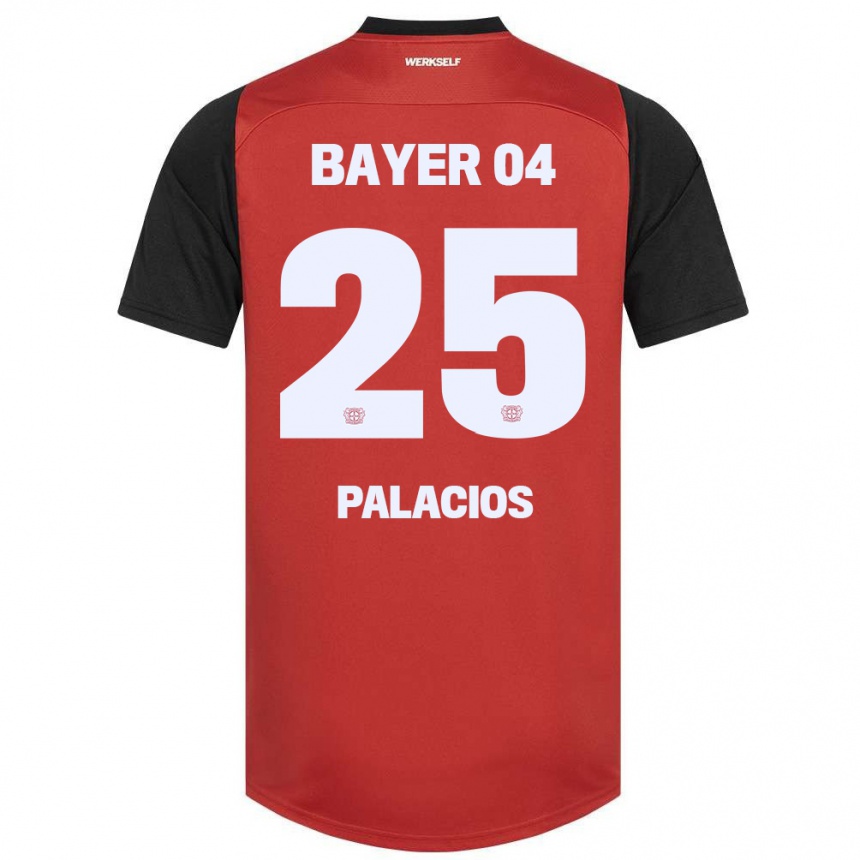 Niño Fútbol Camiseta Exequiel Palacios #25 Rojo Negro 1ª Equipación 2024/25