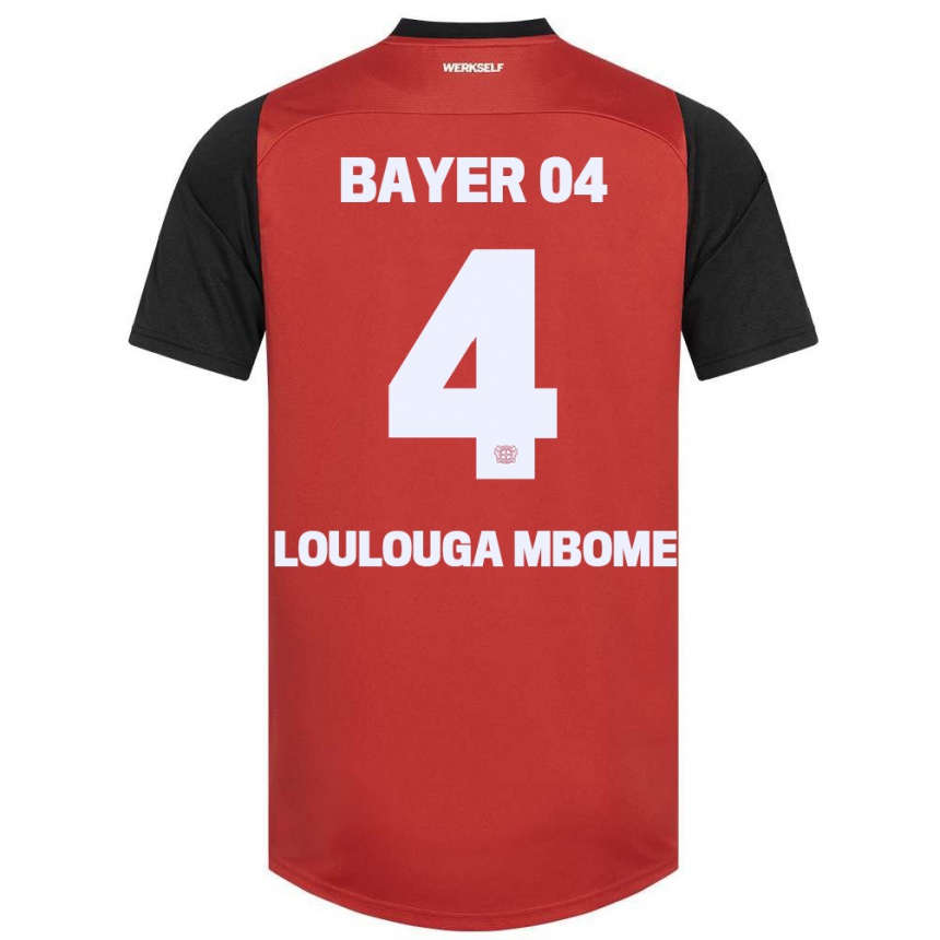 Niño Fútbol Camiseta Adrien Loulouga Mbome #4 Rojo Negro 1ª Equipación 2024/25