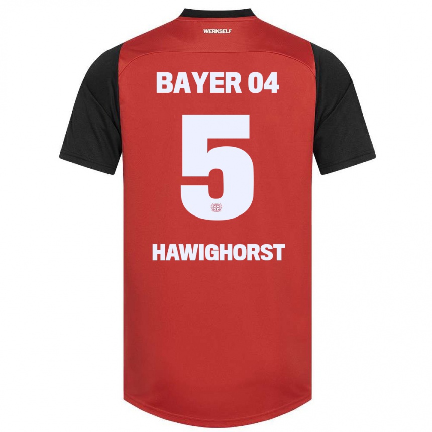 Niño Fútbol Camiseta Ben Hawighorst #5 Rojo Negro 1ª Equipación 2024/25