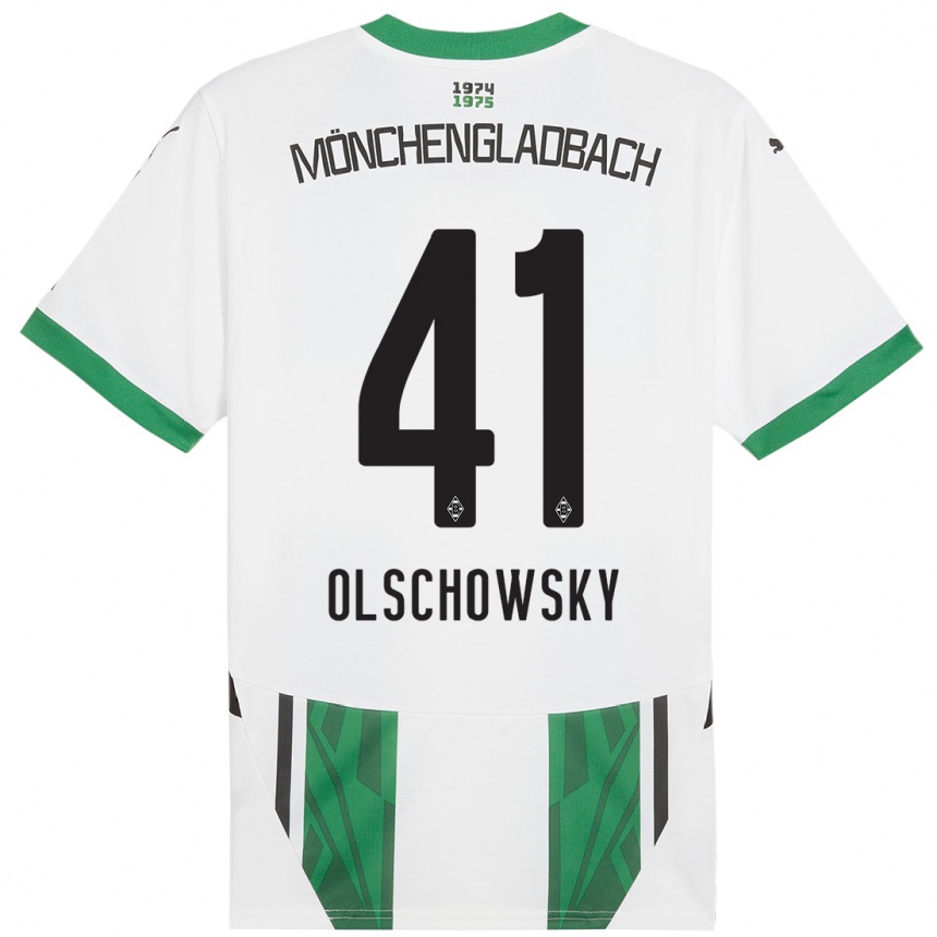 Niño Fútbol Camiseta Jan Olschowsky #41 Blanco Verde 1ª Equipación 2024/25