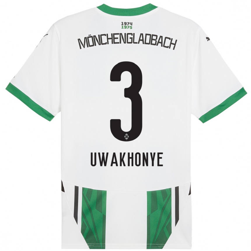 Niño Fútbol Camiseta Joshua Uwakhonye #3 Blanco Verde 1ª Equipación 2024/25