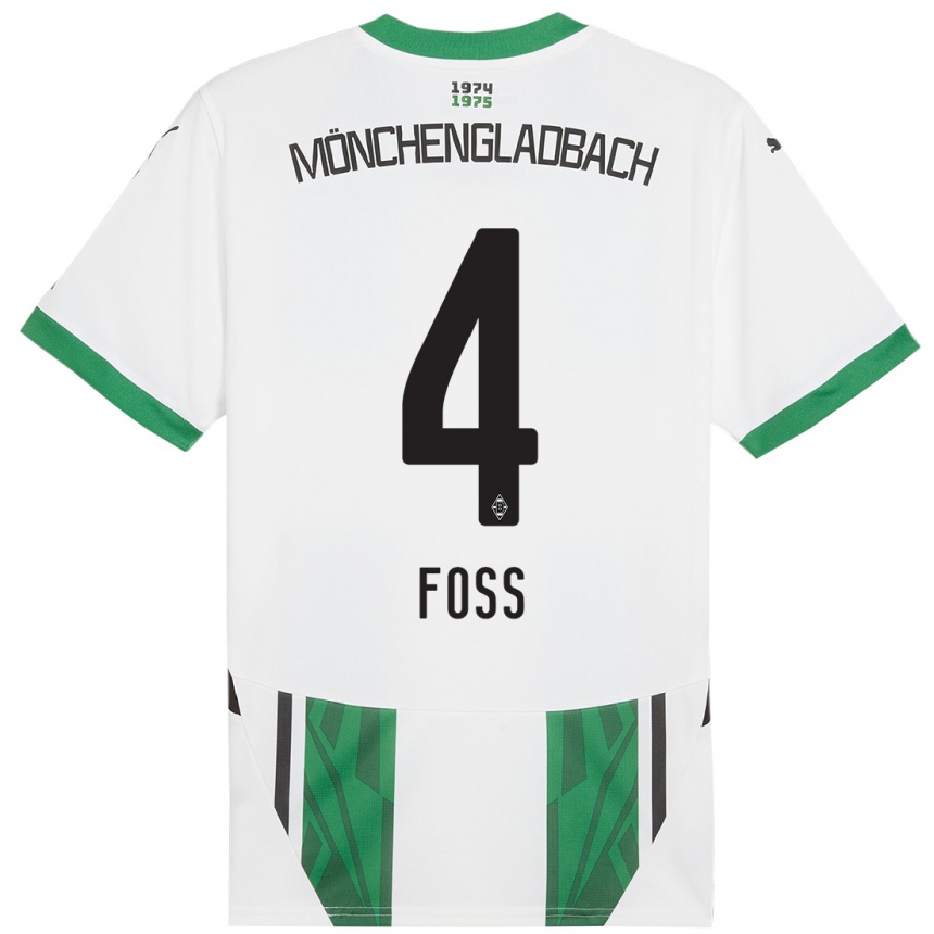 Niño Fútbol Camiseta Jonathan Foss #4 Blanco Verde 1ª Equipación 2024/25