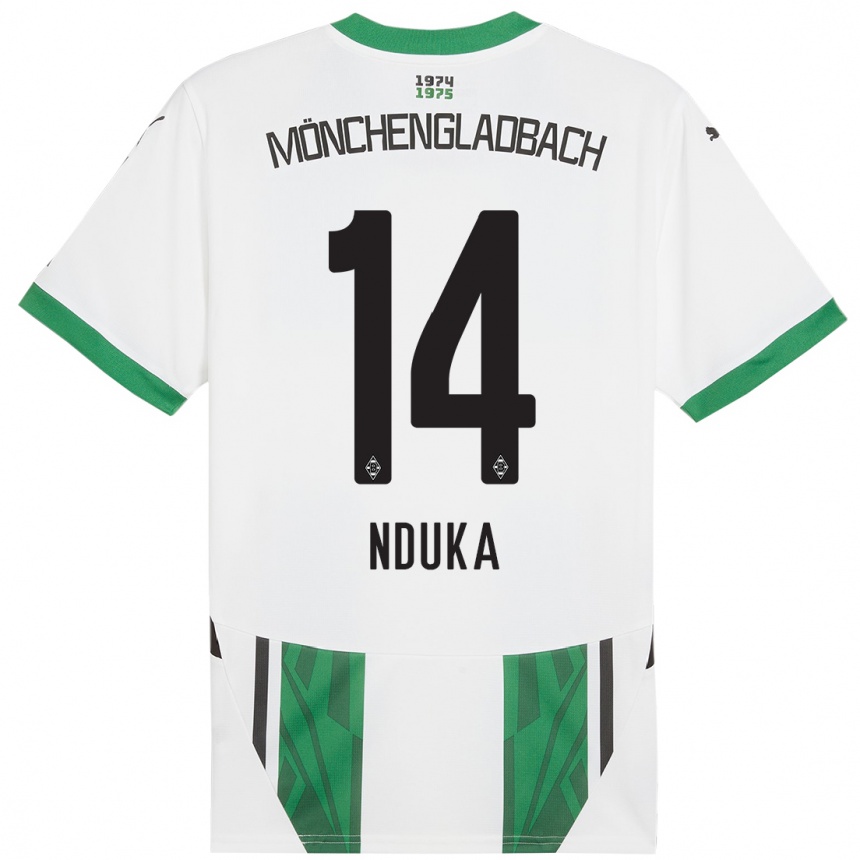 Niño Fútbol Camiseta Michael Nduka #14 Blanco Verde 1ª Equipación 2024/25