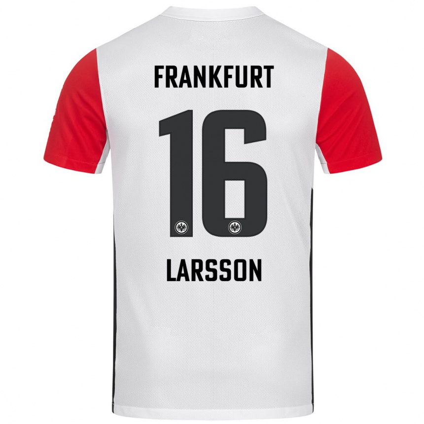 Niño Fútbol Camiseta Hugo Larsson #16 Blanco Rojo 1ª Equipación 2024/25