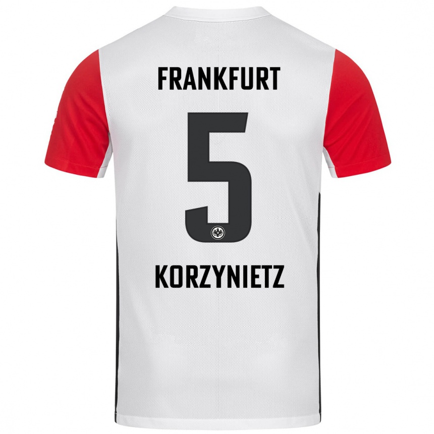 Niño Fútbol Camiseta Jaden Korzynietz #5 Blanco Rojo 1ª Equipación 2024/25