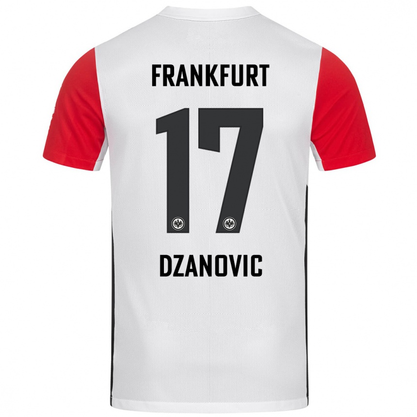 Niño Fútbol Camiseta Benjamin Dzanovic #17 Blanco Rojo 1ª Equipación 2024/25