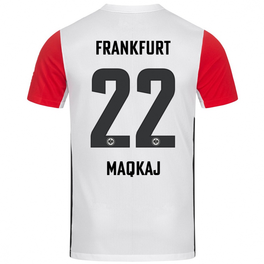 Niño Fútbol Camiseta Dritan Maqkaj #22 Blanco Rojo 1ª Equipación 2024/25