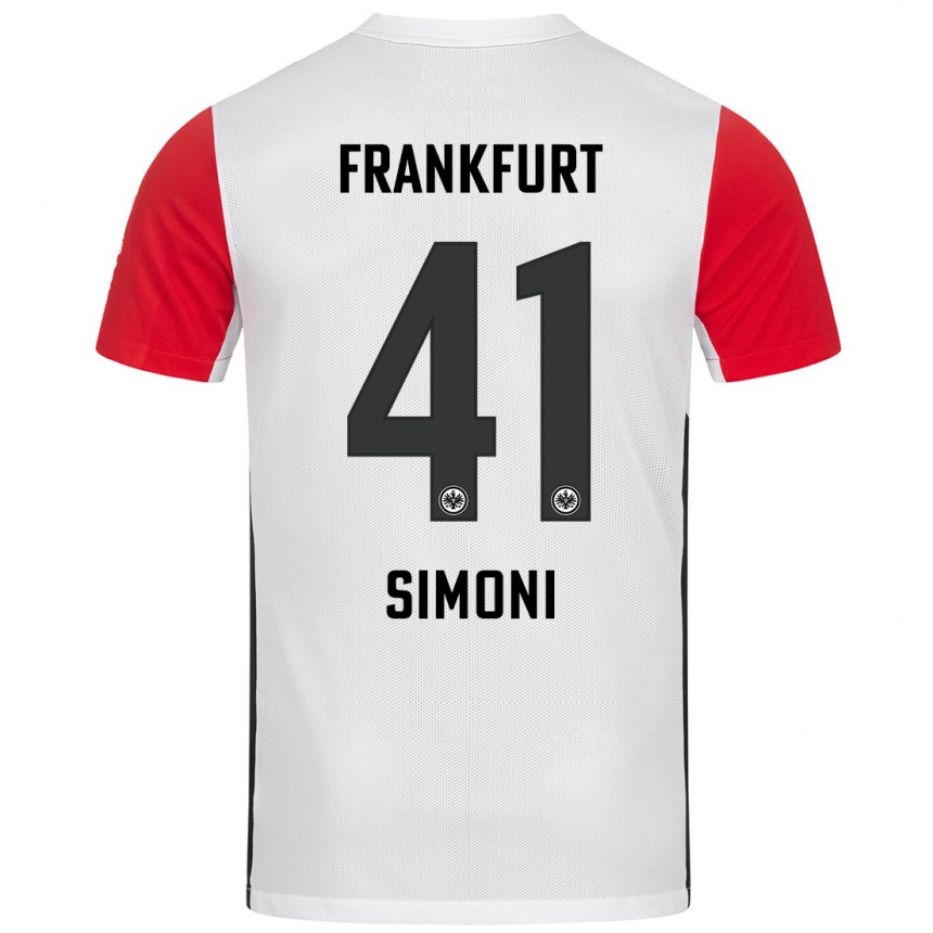 Niño Fútbol Camiseta Simon Simoni #41 Blanco Rojo 1ª Equipación 2024/25