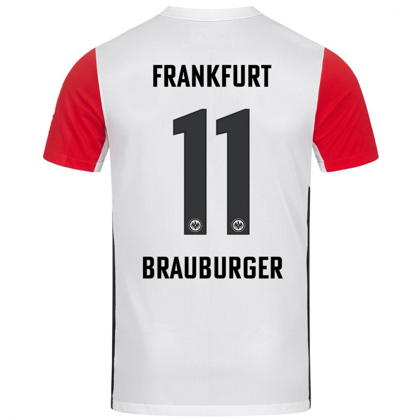 Niño Fútbol Camiseta Maximilian Brauburger #11 Blanco Rojo 1ª Equipación 2024/25