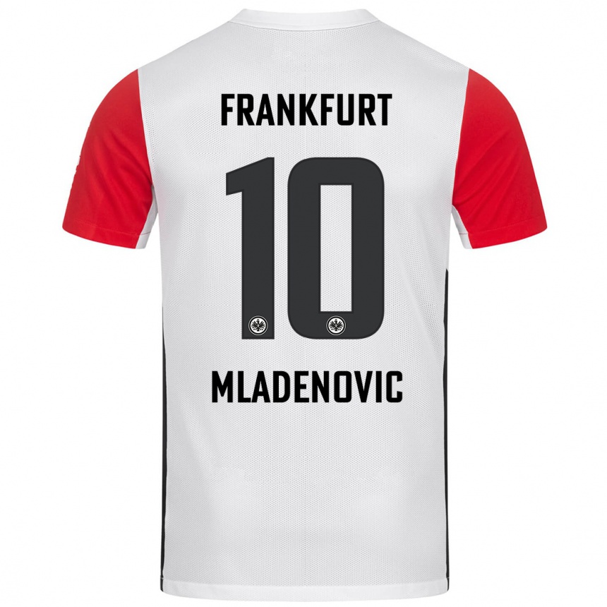 Niño Fútbol Camiseta Marko Mladenovic #10 Blanco Rojo 1ª Equipación 2024/25