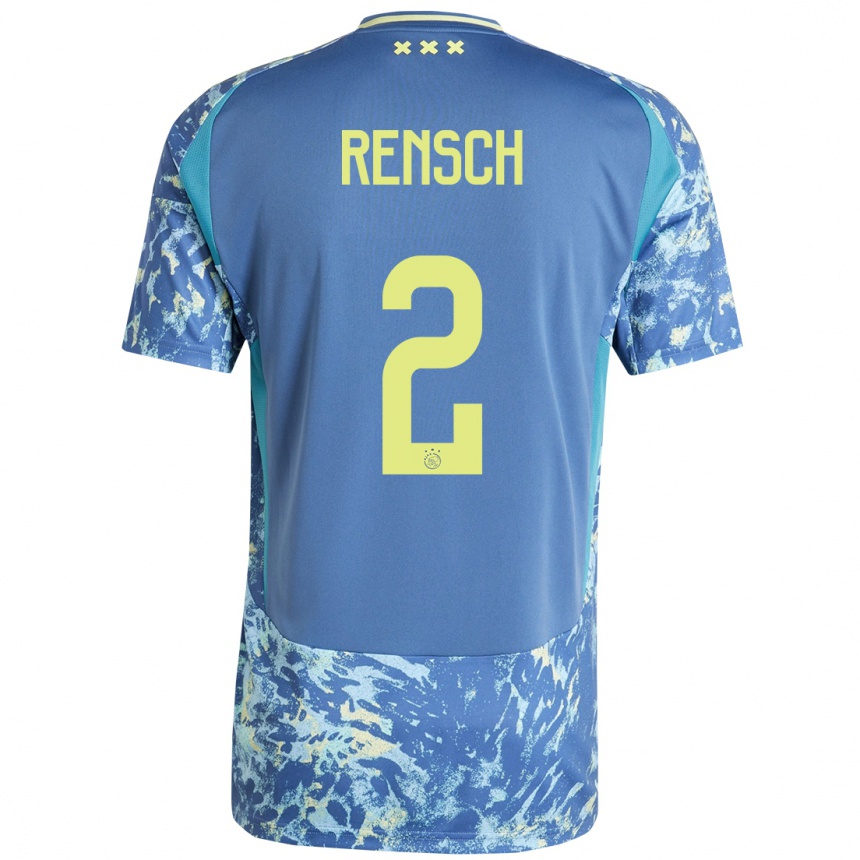 Niño Fútbol Camiseta Devyne Rensch #2 Gris Azul Amarillo 2ª Equipación 2024/25