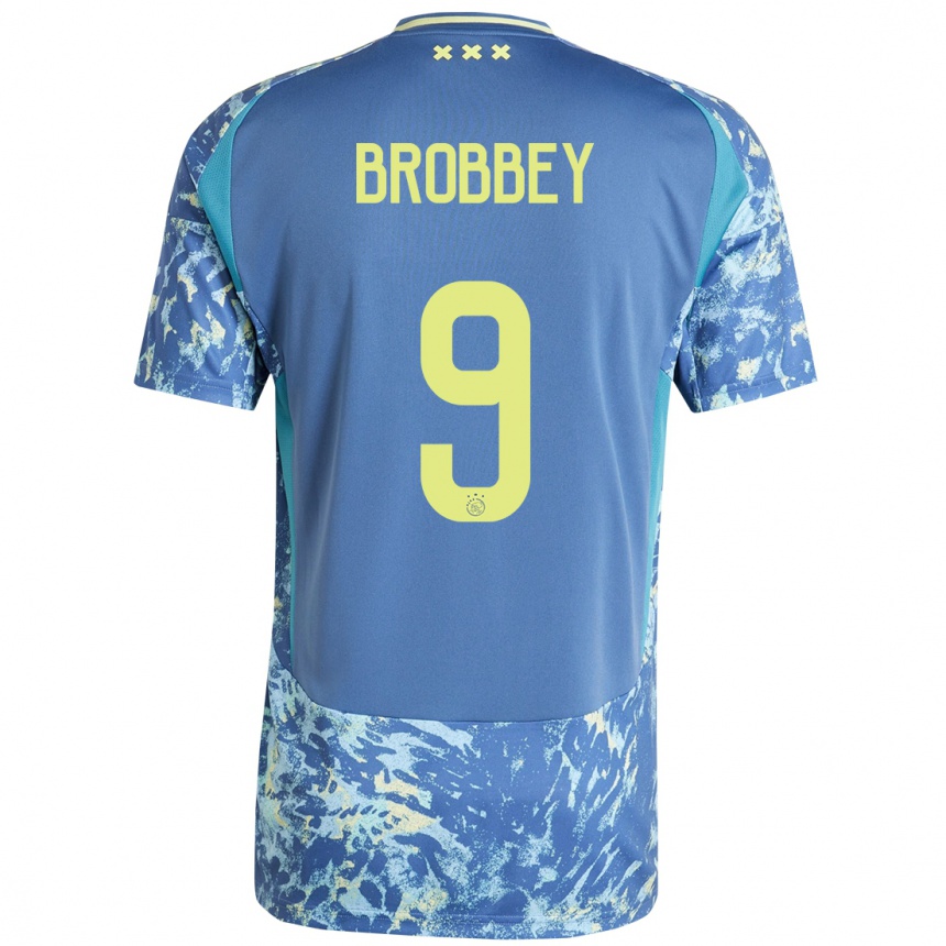 Niño Fútbol Camiseta Brian Brobbey #9 Gris Azul Amarillo 2ª Equipación 2024/25