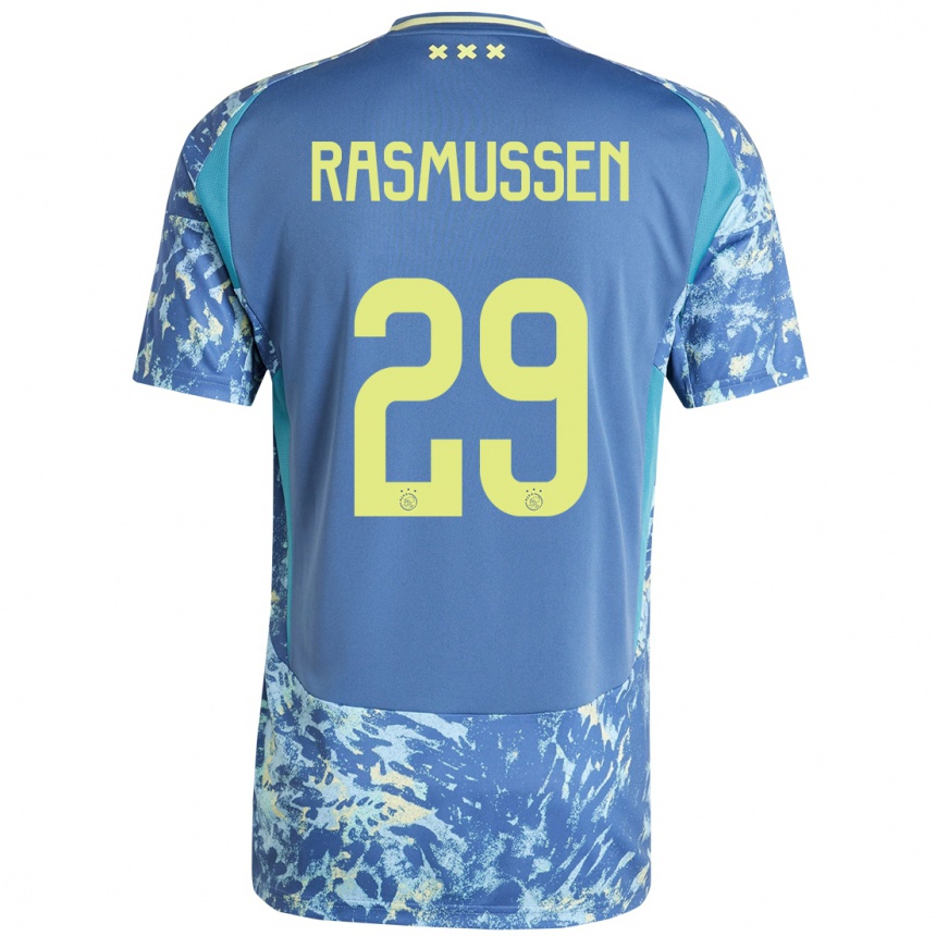 Niño Fútbol Camiseta Christian Rasmussen #29 Gris Azul Amarillo 2ª Equipación 2024/25