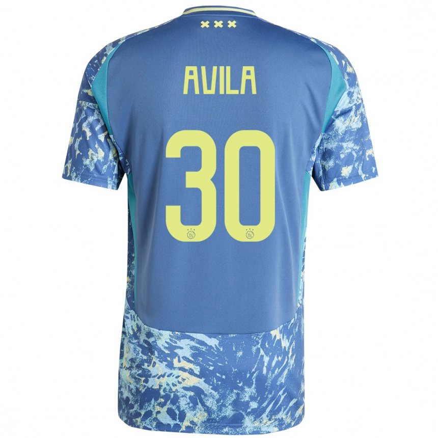 Niño Fútbol Camiseta Gastón Ávila #30 Gris Azul Amarillo 2ª Equipación 2024/25