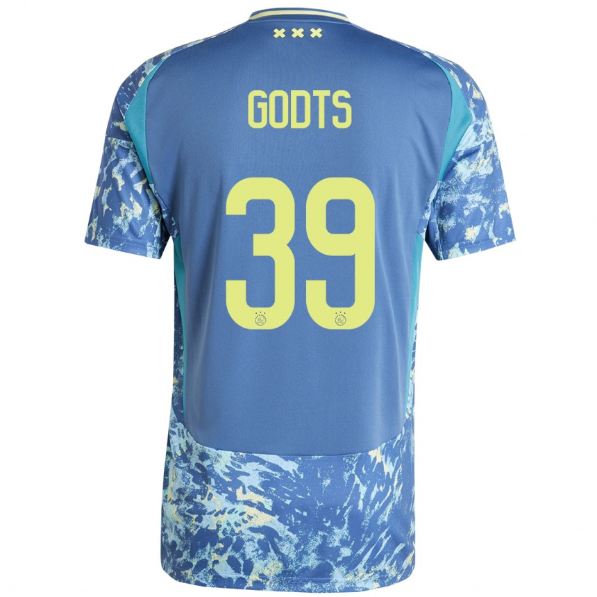 Niño Fútbol Camiseta Mika Godts #39 Gris Azul Amarillo 2ª Equipación 2024/25