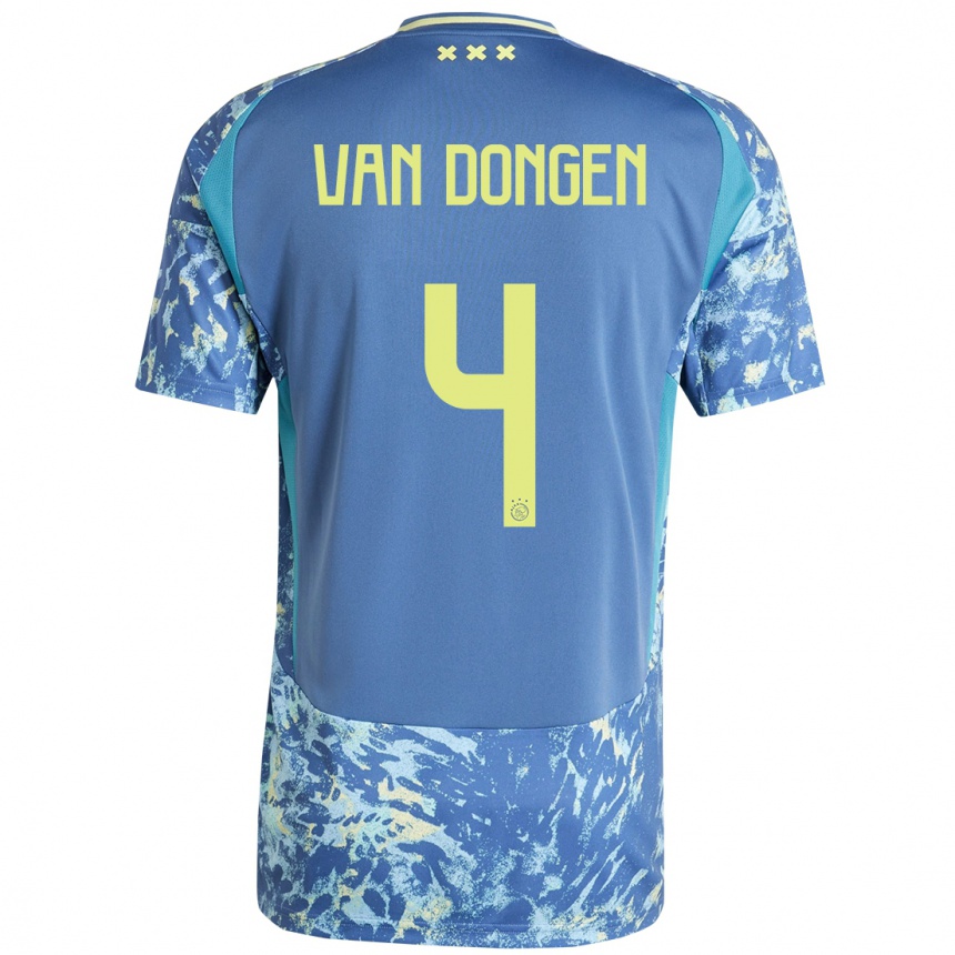 Niño Fútbol Camiseta Bram Van Dongen #4 Gris Azul Amarillo 2ª Equipación 2024/25